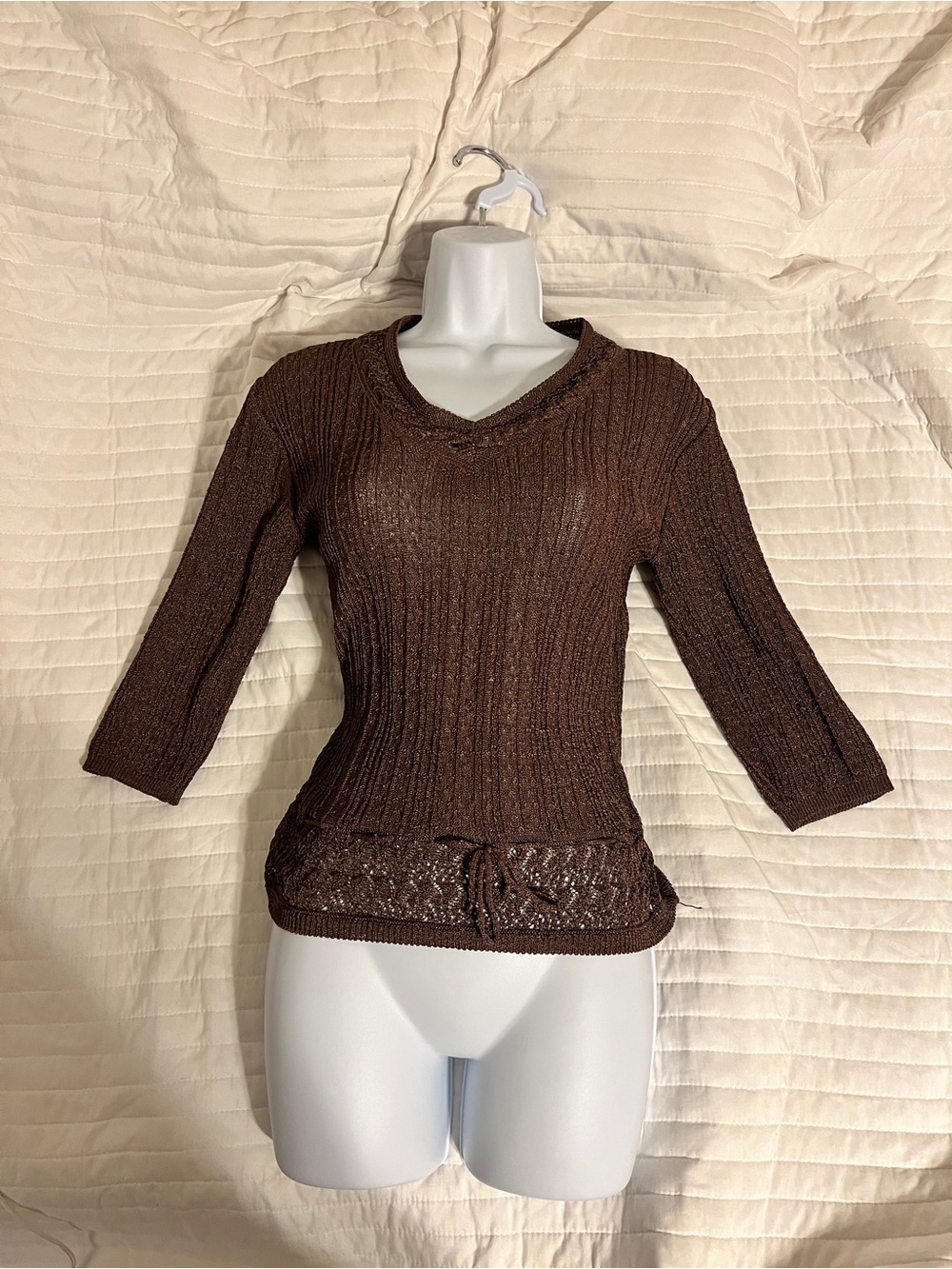 Chocolate Brown sheer Ribbed V-Neck top